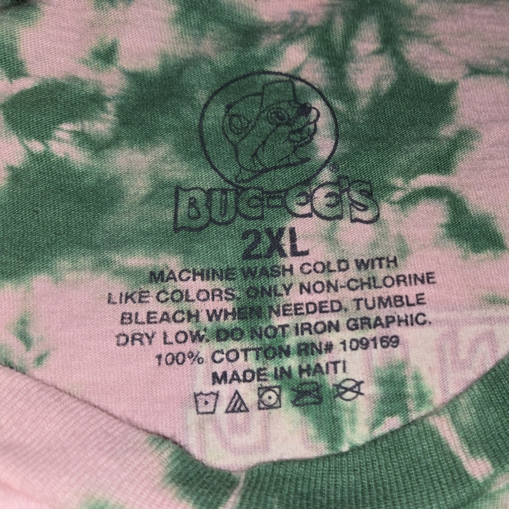 Buc-ees St Patricks Day Green Pink Tie Dye Shamrock Paddy Unisex T Shirt Sz 2XL - Picture 5 of 5